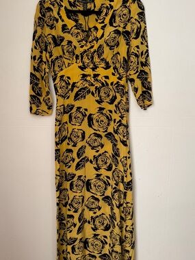 Winter Kate Yellow Maxi Dress with Black Rose Print